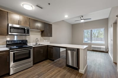 Modern kitchen in a senior living apartment