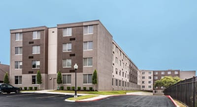 Exterior view of Jordan Square Senior Apartments.