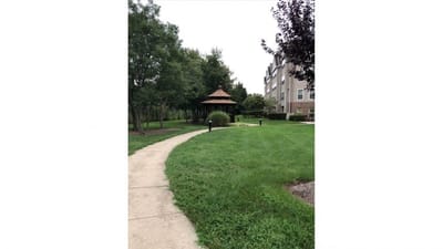 Pathway leading to a gazebo in a green area