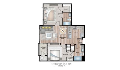 Architectural floor plan of a two-bedroom apartment
