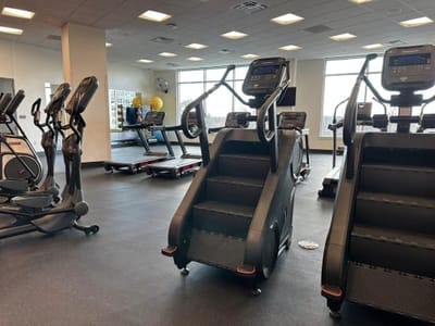 Interior view of a fitness area with exercise equipment.