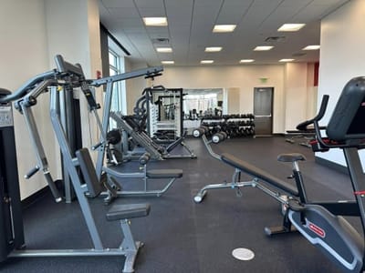 Interior view of a gym with exercise equipment