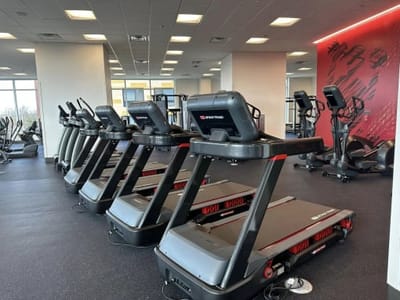 Interior view of gym with treadmills