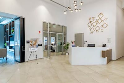 Reception area of a modern facility lobby.