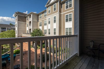 View from a balcony overlooking courtyard
