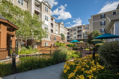 Beautiful garden area with flowers and seating