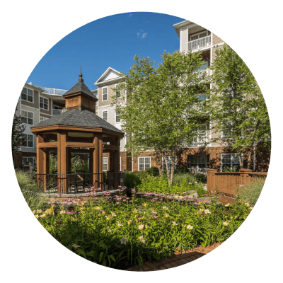 Outdoor garden with gazebo and flowers