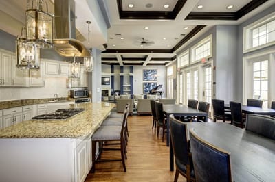 Bright dining area with modern decor and seating