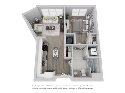 Architectural rendering of a resident room layout.