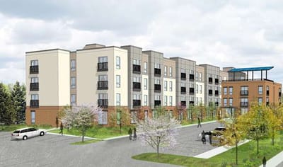 Exterior view of a multi-story assisted living facility