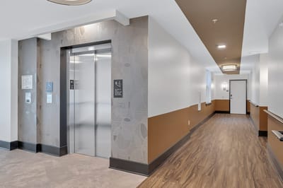 Elevator lobby in a senior living facility