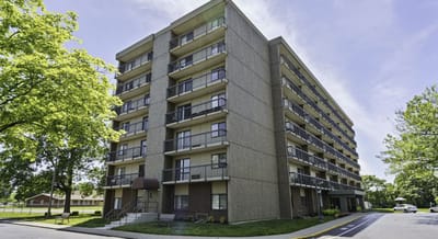 Exterior view of Center Place Senior Apartments building.