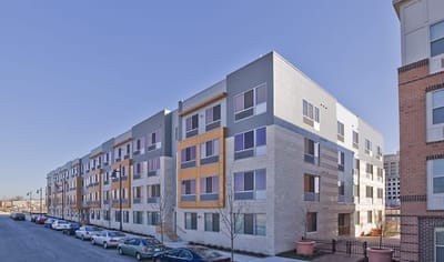 Exterior view of Park View at Towson apartment building.