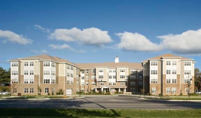 Exterior view of a modern assisted living facility