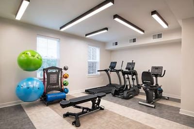 Interior fitness area with exercise equipment