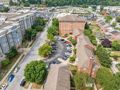Aerial view of the nursing home facility and grounds.