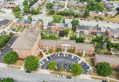 Aerial view of Park View at Towson and surrounding area.