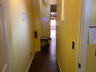 Bright corridor in assisted living facility