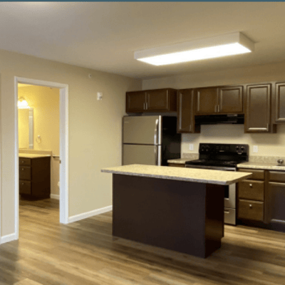 Interior view of a kitchen in an apartment