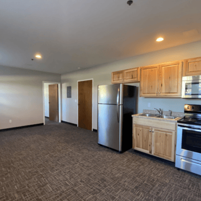 Interior view of a kitchen area in a senior apartment