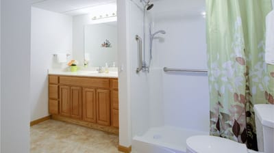 Bright bathroom in a resident's room