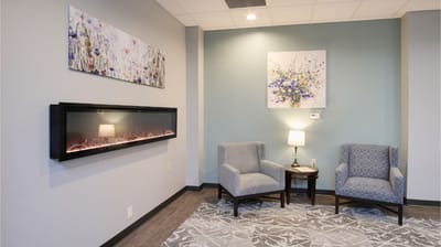 Cozy seating area with decorative artwork