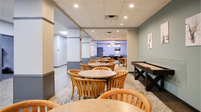 Interior common area with tables and seating