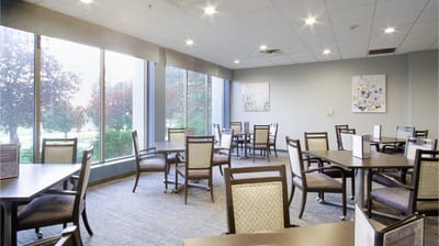 Bright and welcoming common area in the facility