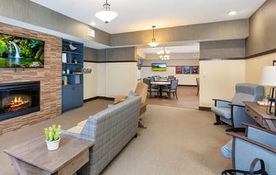 Cozy common area in Wesley Bradley Park with seating.