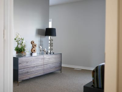 Interior view of a residential-style room with decor
