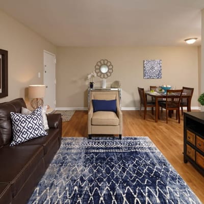 Bright interior living space with dining area
