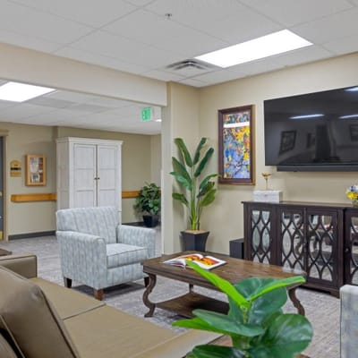 Interior view of a cozy lounge area with seating