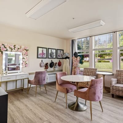 Interior room with seating and decorative elements