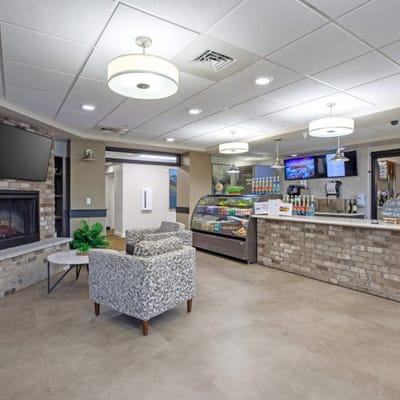Interior view of a welcoming common area with seating