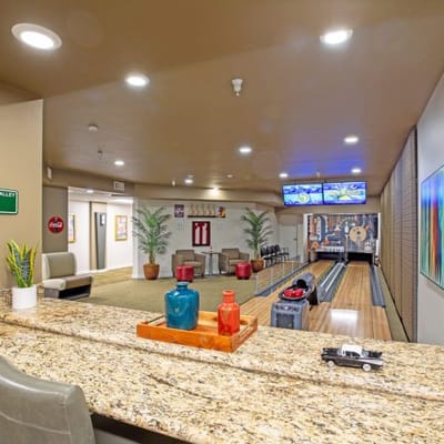 Interior view of a bowling alley in the facility