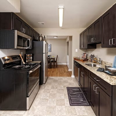 Modern kitchen interior with appliances and cabinetry