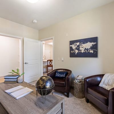 Cozy resident room with seating and decor