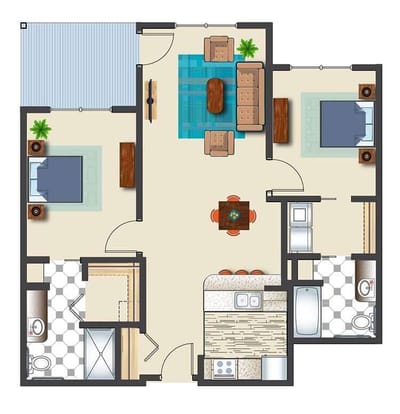 Architectural floor plan of resident units