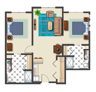 Architectural floor plan of a living unit