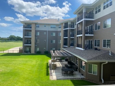 Exterior view of the facility with green space