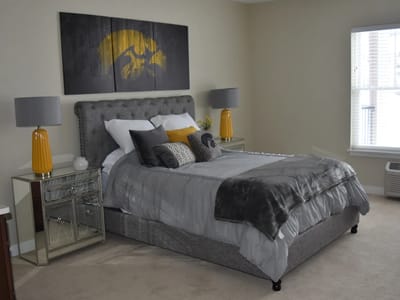 Stylish bedroom setup in a senior living facility