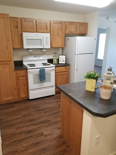 Bright kitchen area with modern appliances