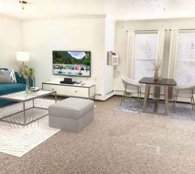 Bright interior of a living space in a senior living facility