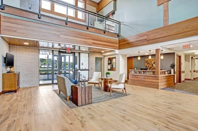 Interior view of a bright common area in Prairie Gate