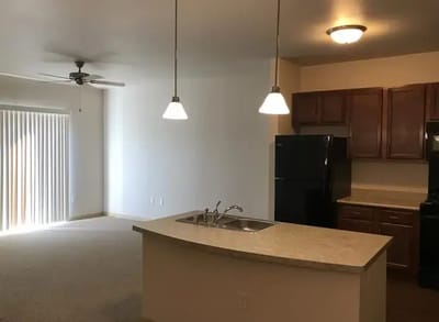 Interior view of a senior apartment kitchen