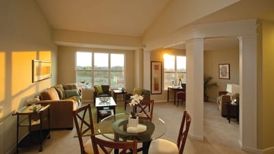 Bright, welcoming interior of a senior living unit