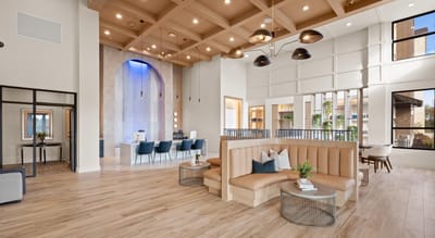 Bright and modern common area with seating
