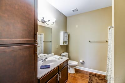 Modern bathroom with vanity and shower