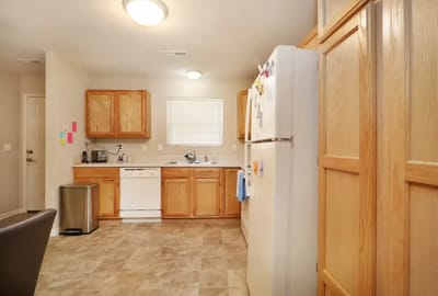 Bright interior view of a kitchen space