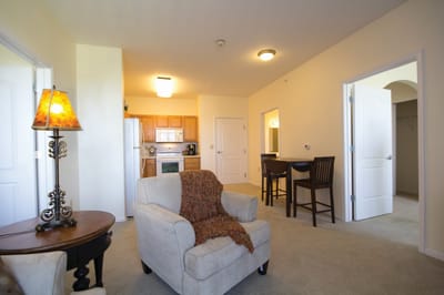 Cozy living area in a senior living apartment